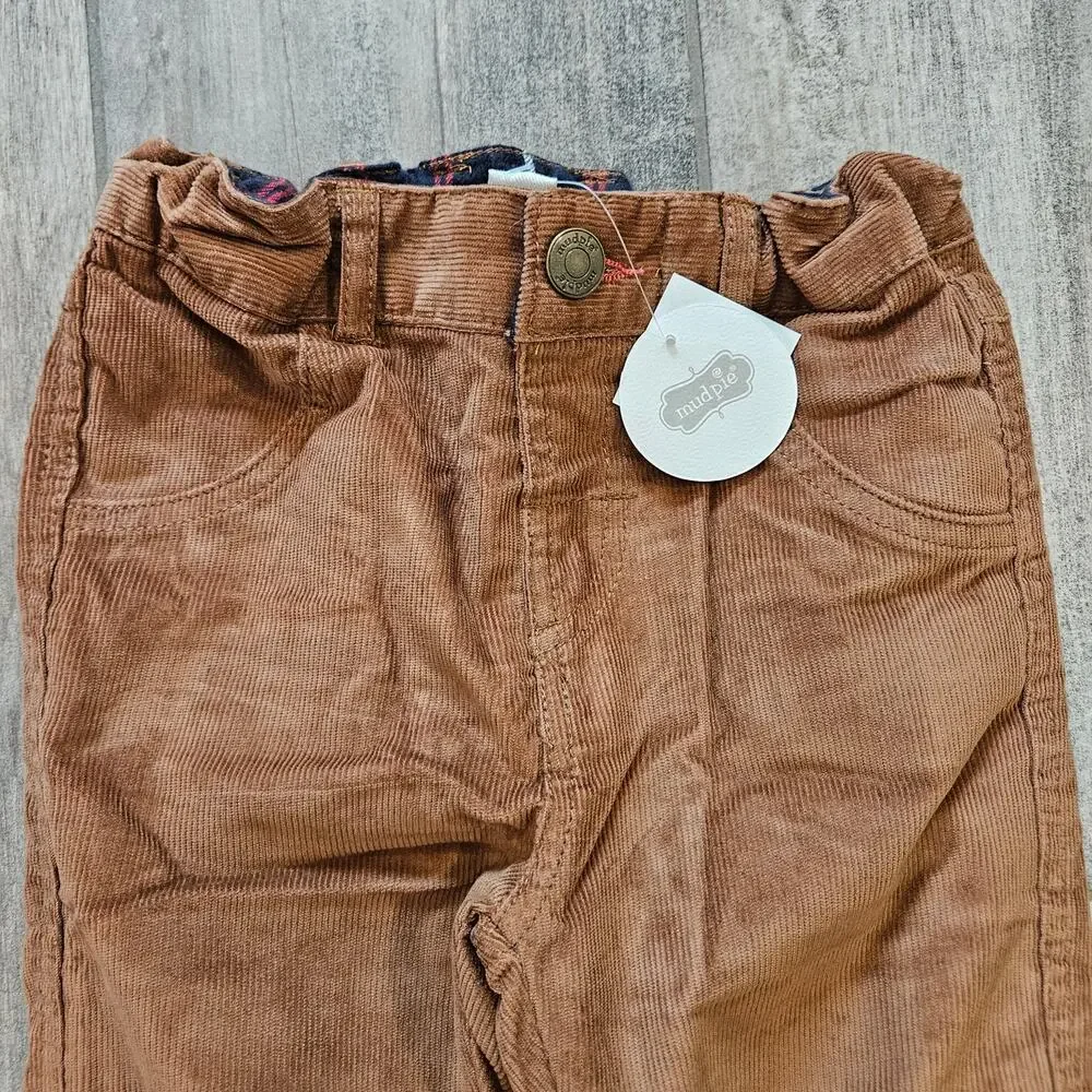 Mud Pie Corduroy Pants Boys 5T Plaid‎ Lined Roll Cuff Fall Holiday Dress Pants